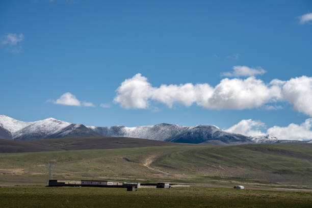 Snowy mountains and grasslands on the plateau