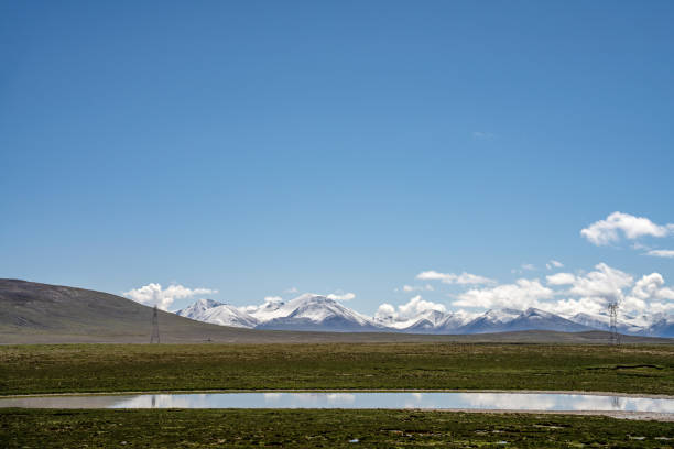 Mountains, meadow, and river on a sunny plateau