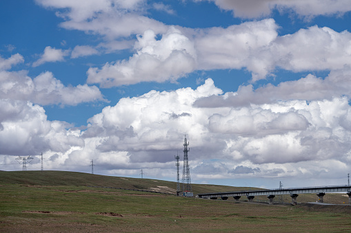 Electric power transmission equipment on sunny plateau