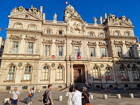 The Hôtel de Ville is the city hall of Lyon, France, and one of the largest historic buildings in the city. Built in the late 17th century, the building has been classified as a Monument historique. The image was capture during autumn season.