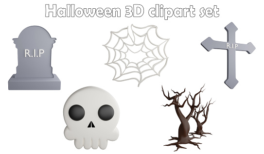 Halloween clipart element ,3D render Halloween concept isolated on white background icon set No.2