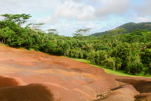 La Vallee des Couleurs Nature Park. Breathtaking views of the  Chamarel seven coloured Earth.