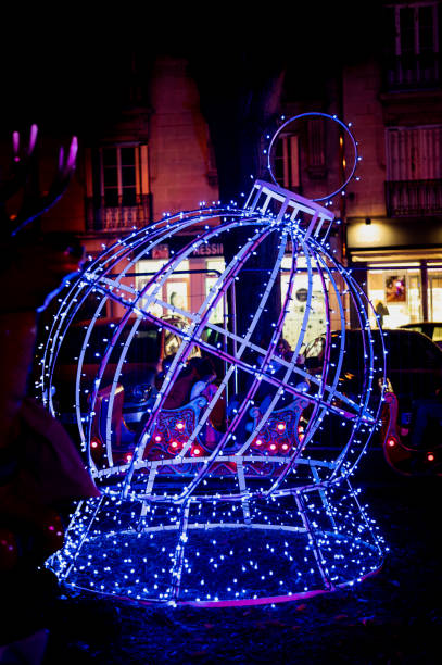 Christmas decoration . Christmas ball with lights.\nChristmas market