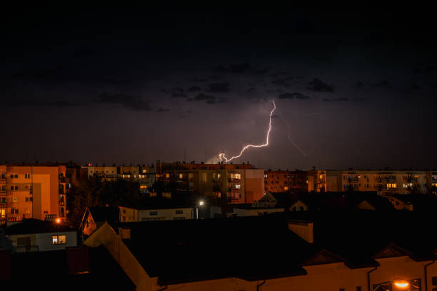 istock Lightening hit a buildings on night 1886830745