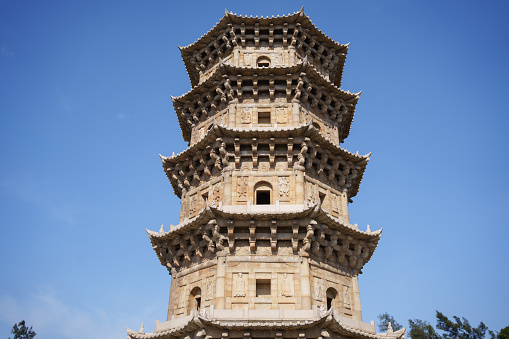 Architectural exterior of Liusheng Stone Pagoda in Quanzhou, China