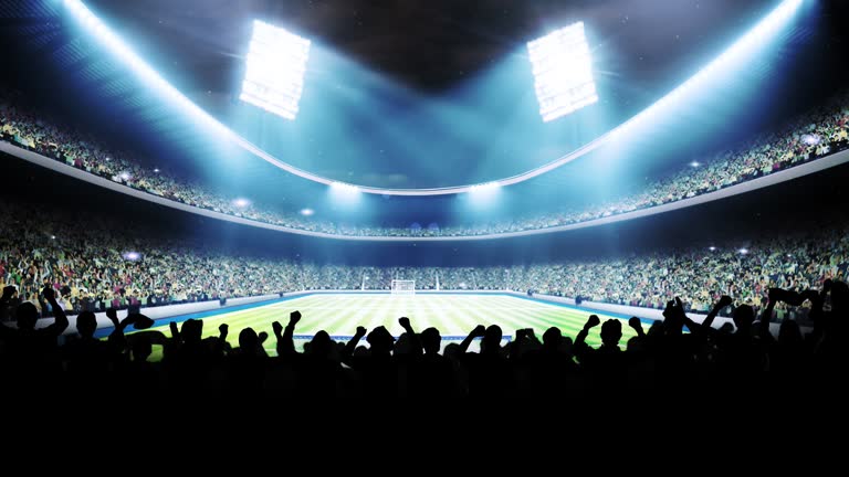 Soccer football stadium with cheering audience animation