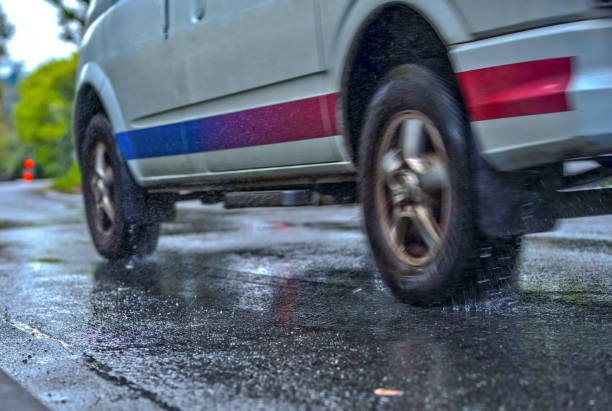 istock Rain makes puddles on a motorway ramp 1886880119