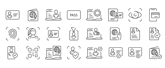 Verification and authorization symbols. Set of simple icons in silhouette. Vector illustration. EPS 10