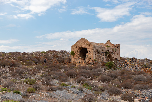 A picture of the Church of the Annunciation of Theotokos atop the Gramvousa Island.
