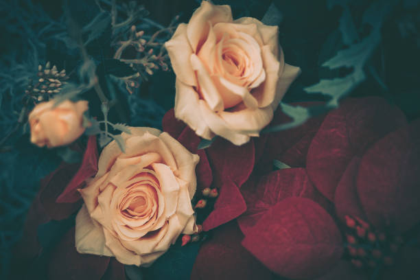 Beautiful Artificial Rose Flowers Background, Vintage style;