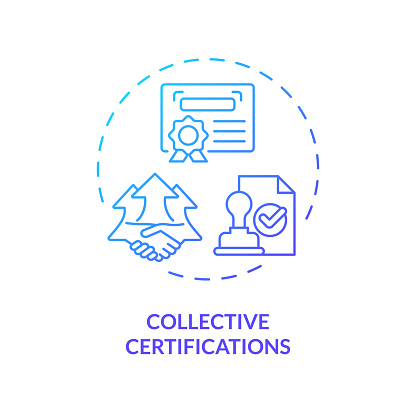 2D gradient collective certifications icon, creative isolated vector, thin line illustration representing agricultural clusters.