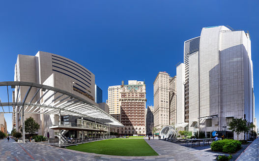 Dallas, USA - November 6, 2023: view to skyline of Dallas  at the historic Westend district.