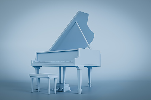 gran piano isolated on blue background 3d illustration
