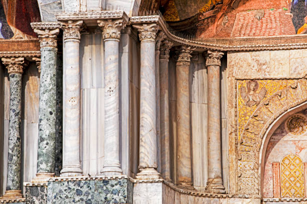 Columns of different sizes with orders in the cathedral in Venice