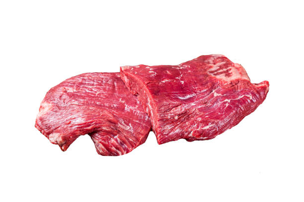 istock Flank raw beef steaks Isolated on white background, top view. 1887064196