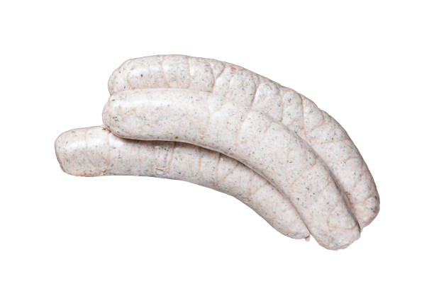 istock Munich traditional white sausages  Isolated on white background, top view. 1887064789