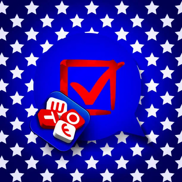 Vector illustration of Election voting concept in realistic style. Vote in the USA, banner design. Choice and voting icon on color background. Poster for US voting in elections.