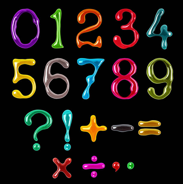 istock Colorful numbers and signs drawn with paint isolated on a black background 1887085406