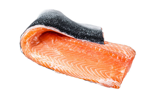 istock Salmon fillet fish  Isolated on white background, top view. 1887102191