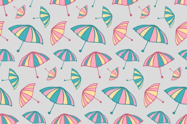 Vector illustration of Umbrella Vector Seamless Pattern in Pastel Tones. Background For Wrapping Paper Or Fabric Design