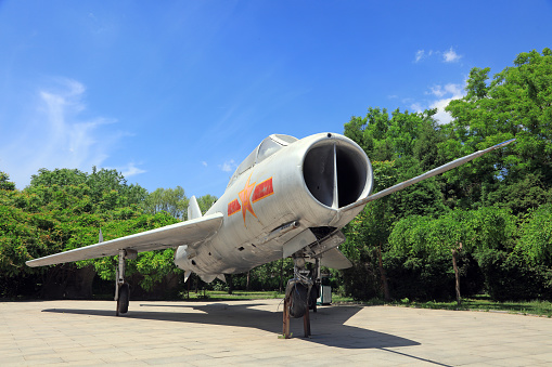 Leting county - May 14, 2017: Retired fighter jets from the Chinese air force are in the park, leting county, hebei province, China.