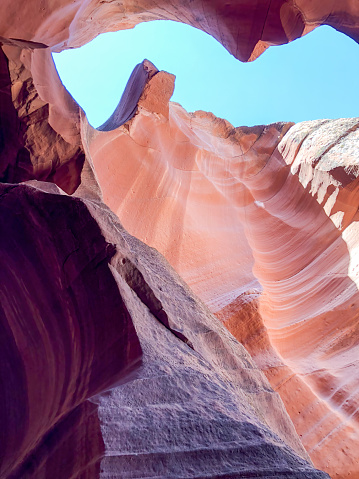 Abstract details of orange slot canyon wall, Antelope Canyon Arizona, USA.