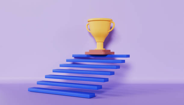 istock minimal cartoon trophy cup with staircase floating 1887192739