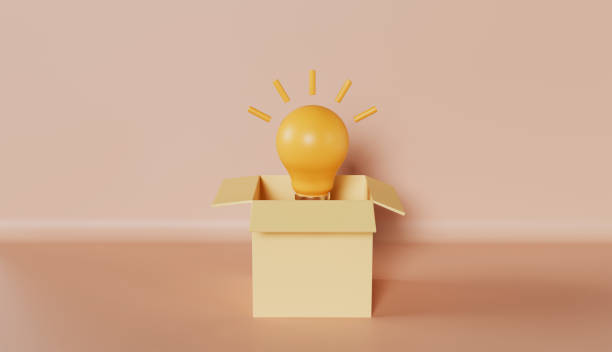 istock Startup idea concept yellow light bulb floating in Box 1887193346