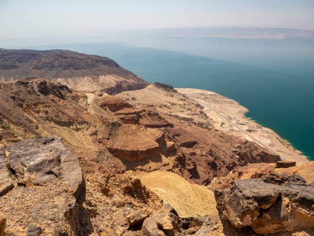 istock Dead sea desert, hot springs Jordan valley, panorama view 1887206755