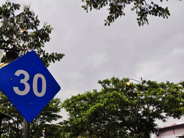 istock 30 kilometer speed limit sign with sky and leaf background 1887229648