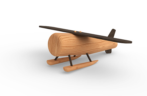 3d render wooden toy plane isolated on white background
