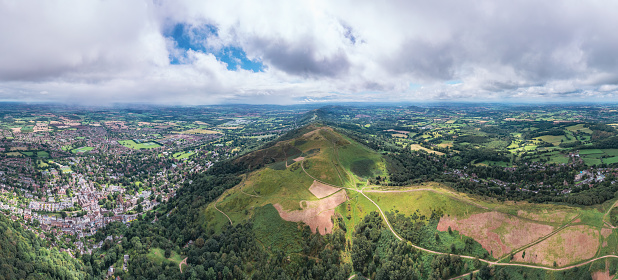 Aerial view of the Great Malvern Hill, natural landscape, panorama, daytime