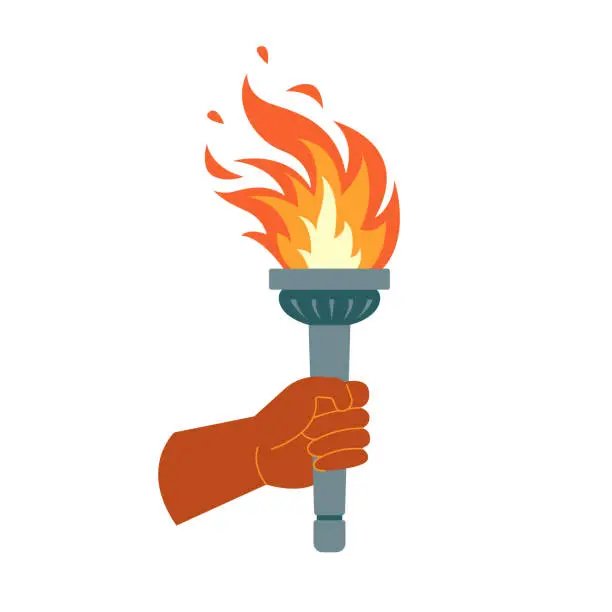 Vector illustration of Burning torch with  flame in hand