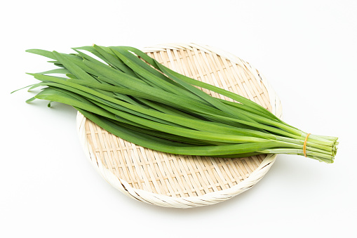 Chives on a white background.
