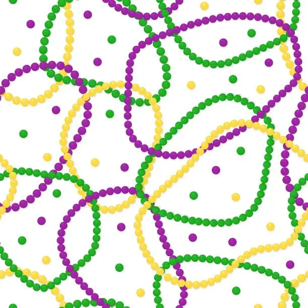 Vector illustration of Mardi Gras beads in traditional colors vector seamless pattern