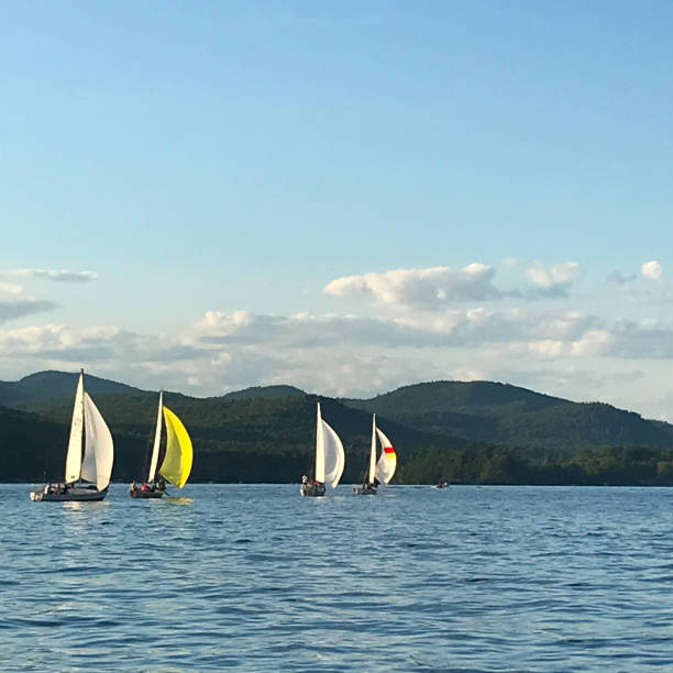 lake george - adirondack mountains adirondack state park air landscape stock-fotos und bilder