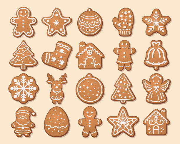 Flat Vector Gingerbread Set. Christmas Icons. Gingerbread Design Template, Holiday Winter Symbol. New Year Cookies, Sweets Concept. Vector illustration Flat Vector Gingerbread Set. Christmas Icons. Gingerbread Design Template, Holiday Winter Symbol. New Year Cookies, Sweets Concept. Vector illustration. gingerbread man cookie cutter stock illustrations