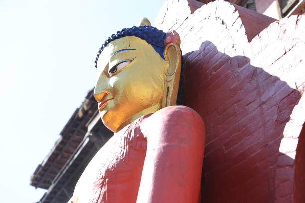 a buddha statue in Swayambhunath or So called Monkey temple, this is a historic stupa in Kathmandu.