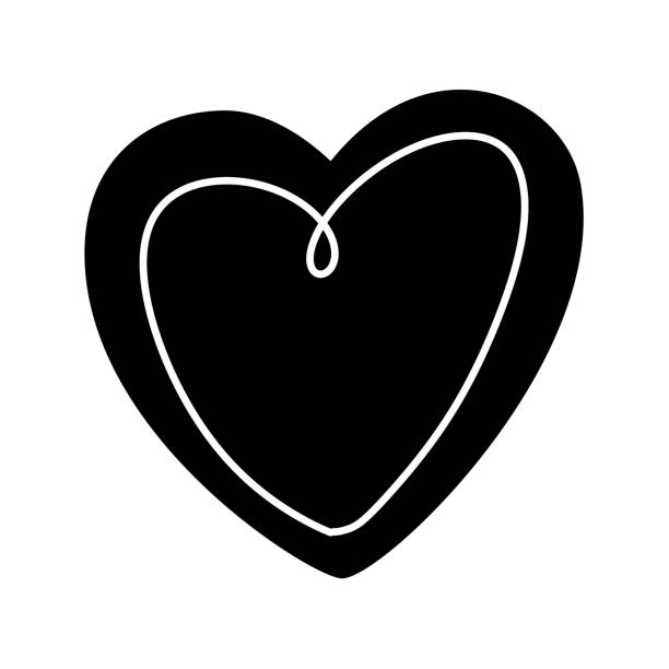 illustrations, cliparts, dessins animés et icônes de dessiné à la main coeur noir amour avec des lignes blanches. illustration d’icône de logo de la saint-valentin vectorielle. décor pour carte de voeux, mariage, mug, superpositions de photos, impression de t-shirt, flyer, conception d’affiche - 11818