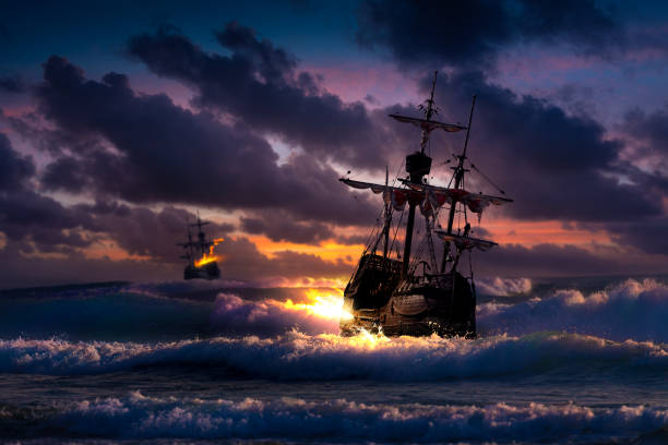 istock A battle between two sailing ships on the open sea during a storm 1887361660