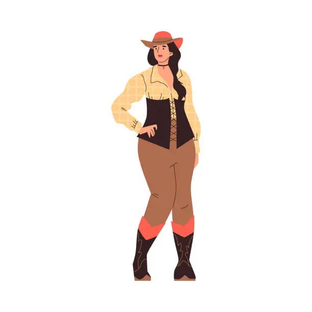 Vector illustration of Western style cowgirl in hat, cartoon vector illustration background