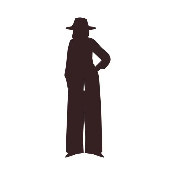 Vector illustration of Western cowgirl in hat, silhouette vector illustration isolated on white