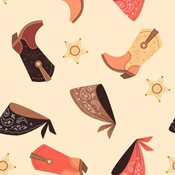 Vector illustration of Cowboy and cowgirl Western seamless pattern texture, flat vector illustration.