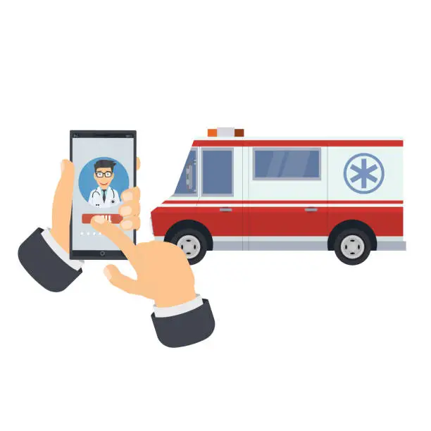 Vector illustration of Calling an ambulance on a mobile phone