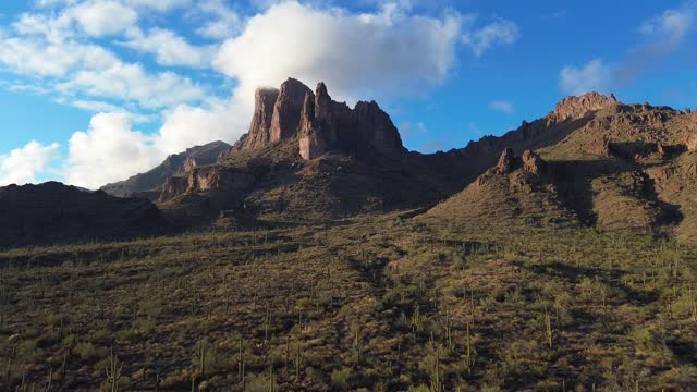 Drone Footage of Arizona Desert landscapes with Cactus.