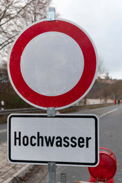 istock forbidden sign withe the german inscription Hochwasser, means floodwater 1887541254