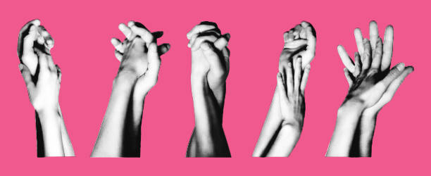 istock Hands of lovers holding together halftone collage vector illustration 1887585379