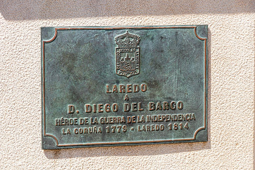 Laredo, Spain. Monument to Diego del Barco y de la Cendeja, artillery brigadier of Spanish Army, hero of the Spanish Peninsular War of Independence