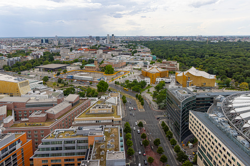 Aewrial view of the skyline of Berlin, with Sony Centre in Germany Europe