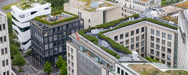 Aerial view of Berlin with green rooftops in Germany Europe